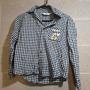 Boys H&M Mickey Mouse Shirt Plaid White Black US Size 8 Made In China Big Print